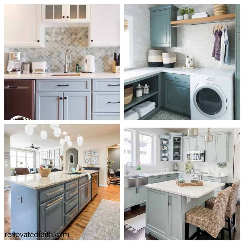 blue gray kitchen cabinet paint colors in 4 kitchens