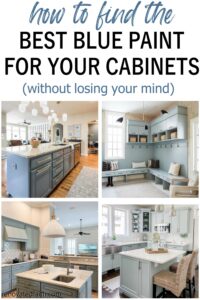 pin with blue gray paint colors in 4 kitchens