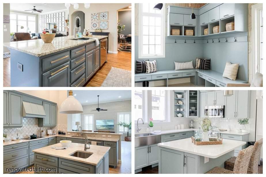 blue cabinet paint colors in 4 kitchens