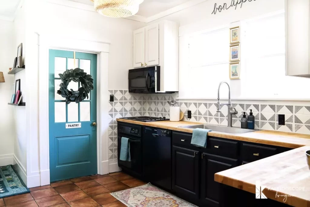 black lower cabinets in kitchen