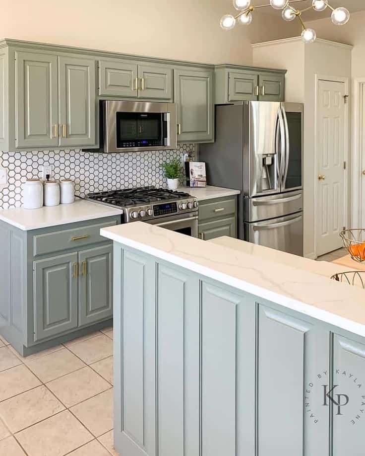 gray green kitchen cabinet color