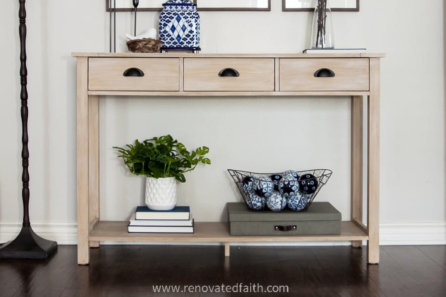 laminate console after painted with natural wood finish