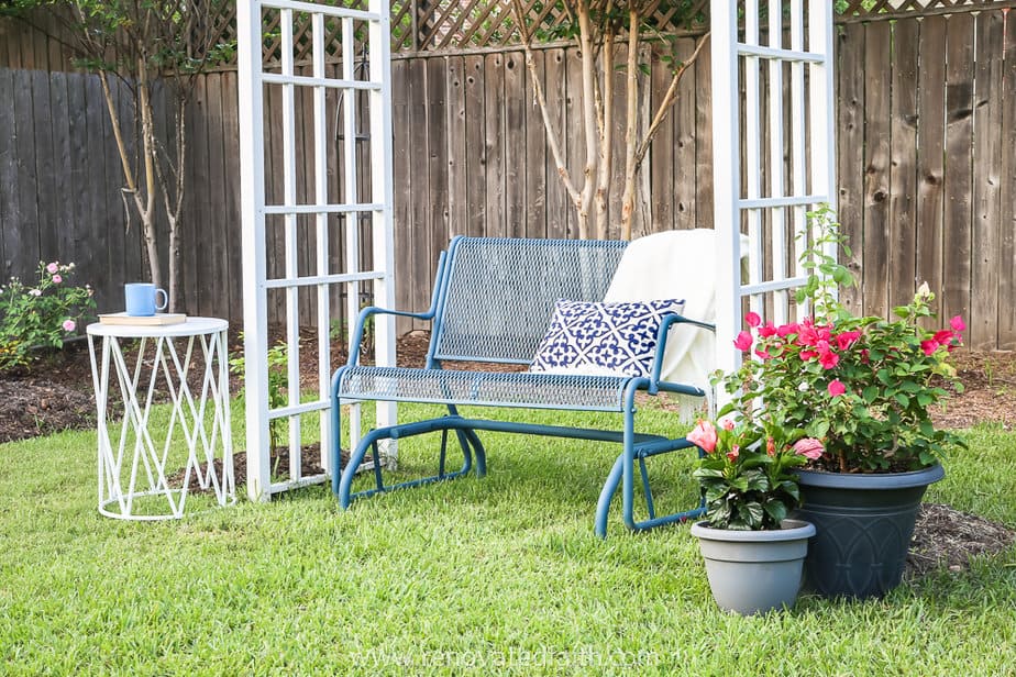 White Spray Painted Metal Patio Furniture and Tea in My Garden -  Serendipity Refined Blog