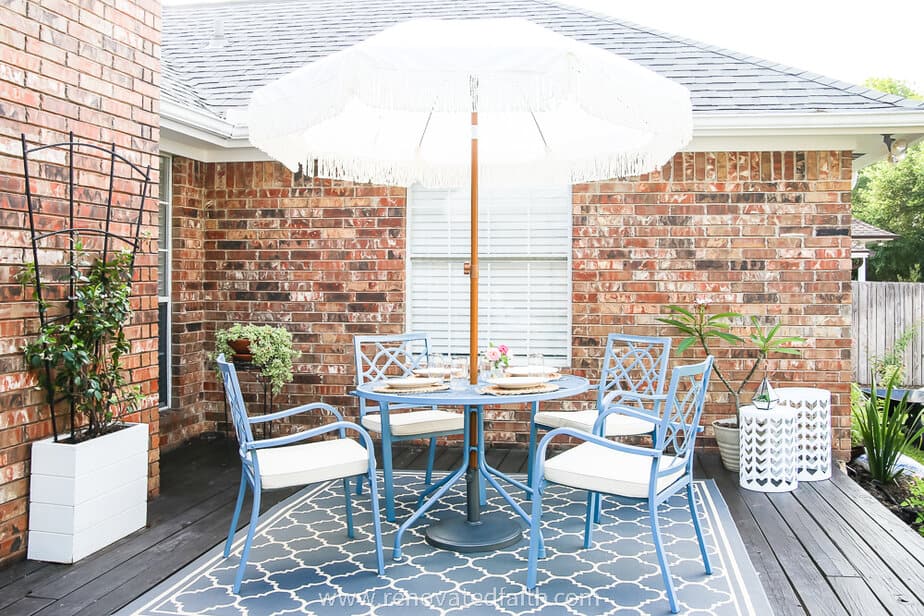 patio with spray painted table and chairs