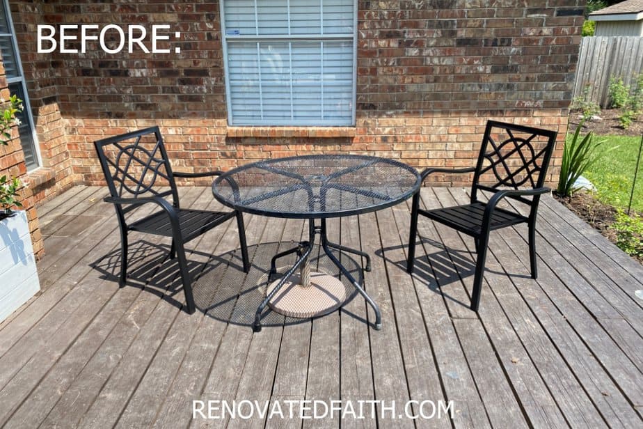 before pic of wrought iron patio set