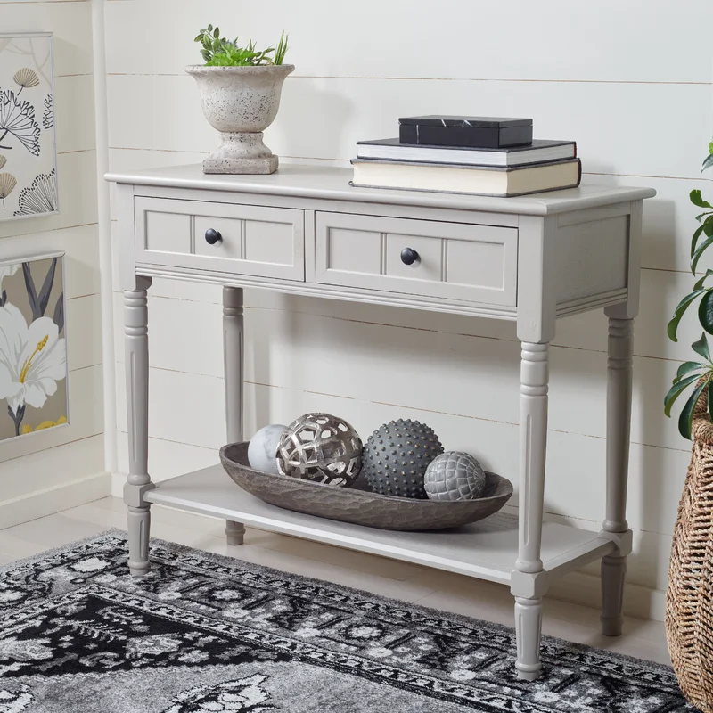 light gray painted console table