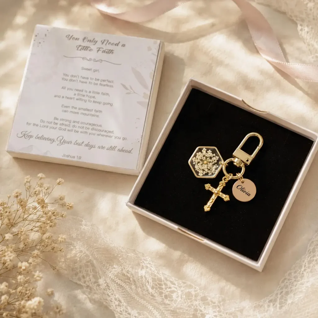 Custom Mustard Seed Cross Key Chain