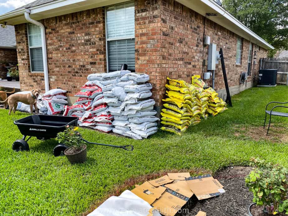 bags of soil and compost